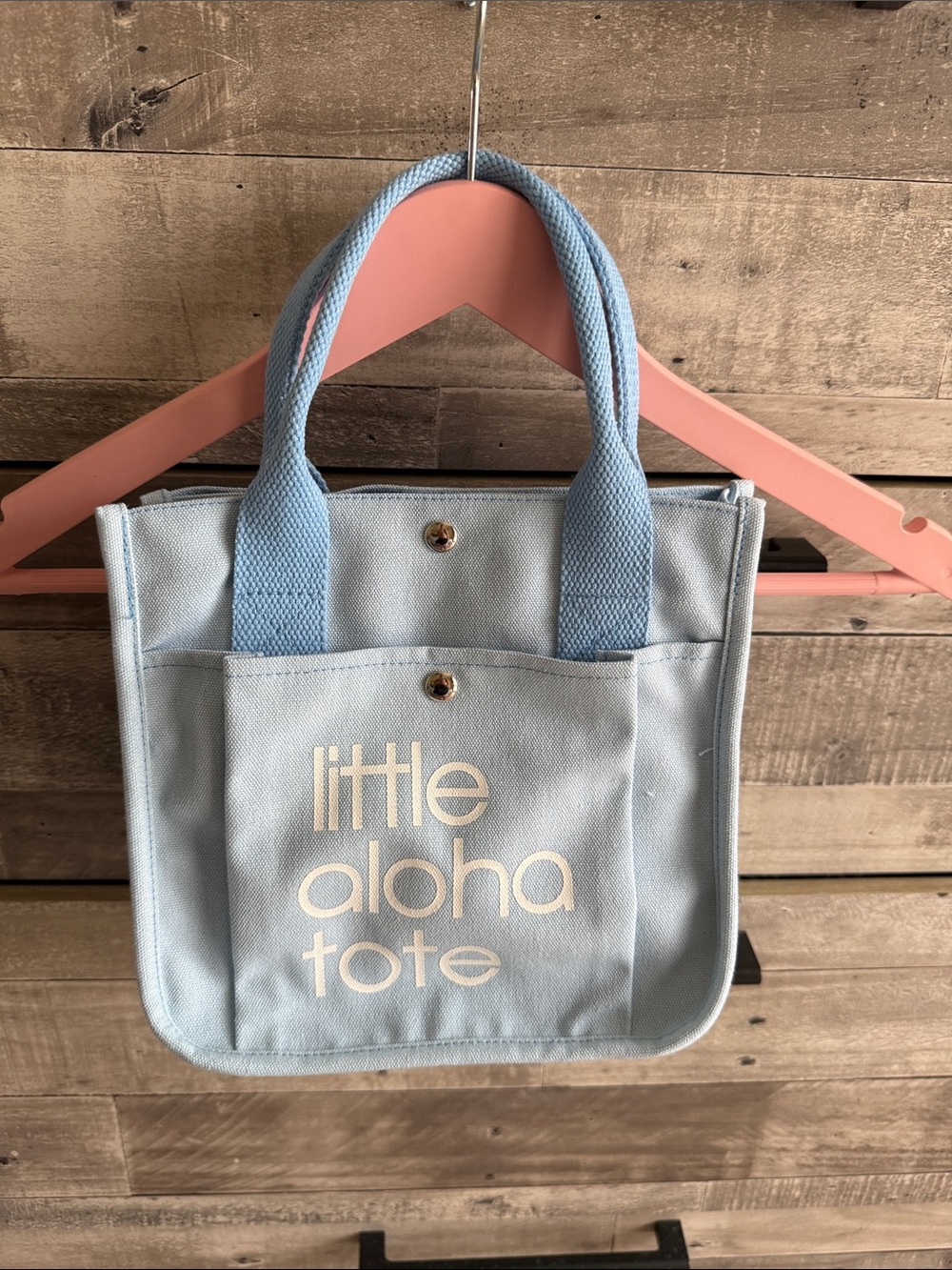 Light Blue Canvas Tote with Front & side Pocket + crossbody strap.
